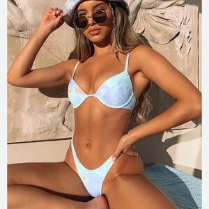 White Fox Boutique Light Blue Tie-Dye Underwire Bikini Set